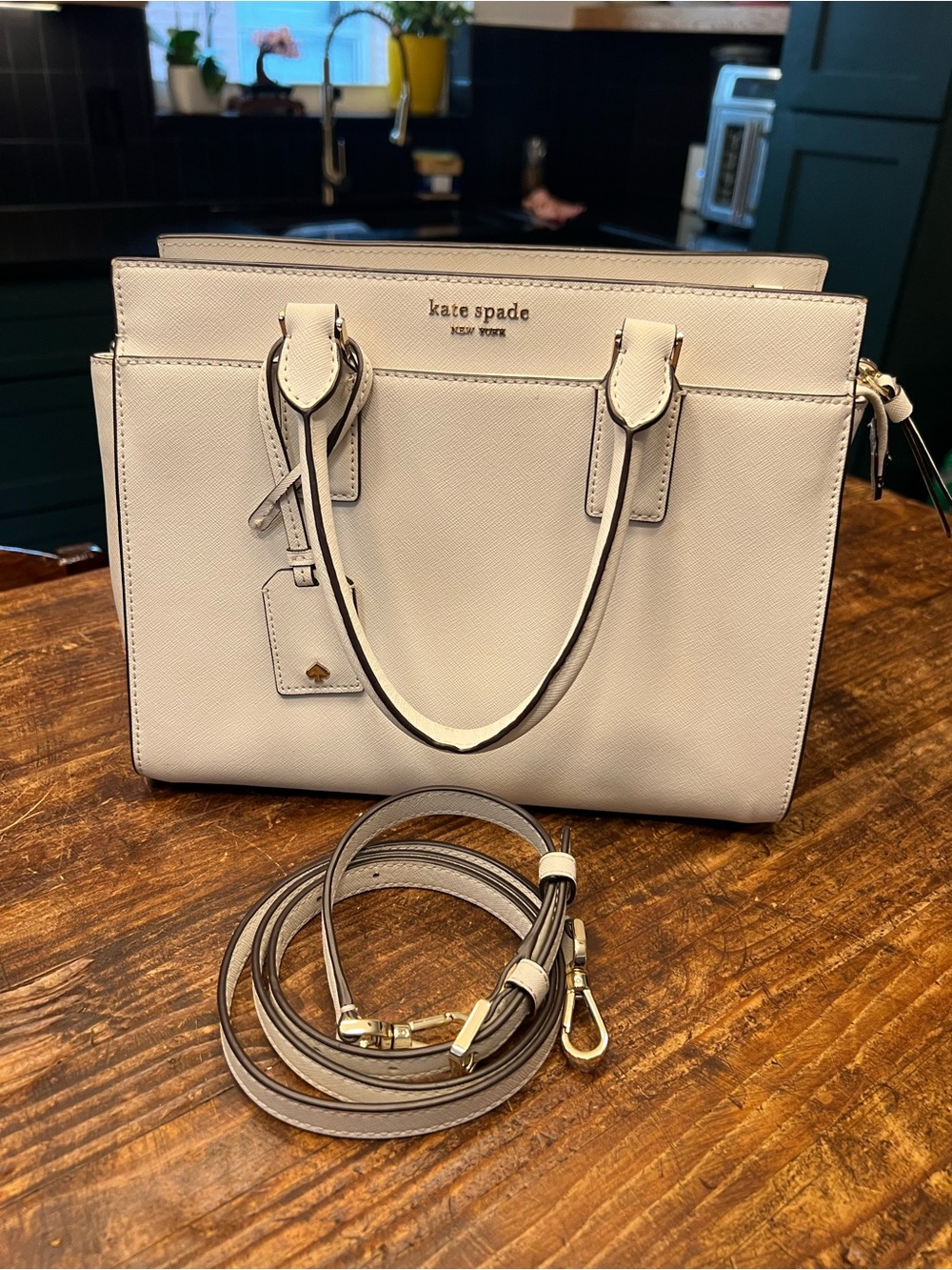 kate spade white Leather Satchel with Detachable Strap